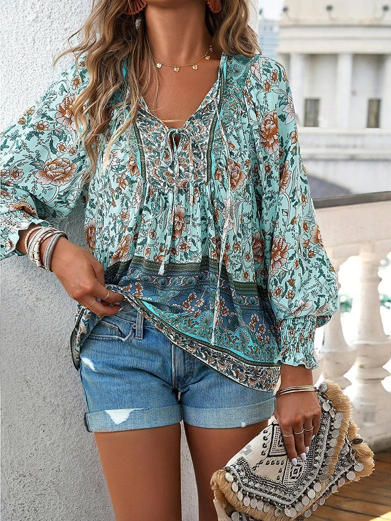 Variant image for Damenbluse Sommer, Leichtes Baumwolltop Mit Einstellbarem Schnitt Und Boho-Design-9