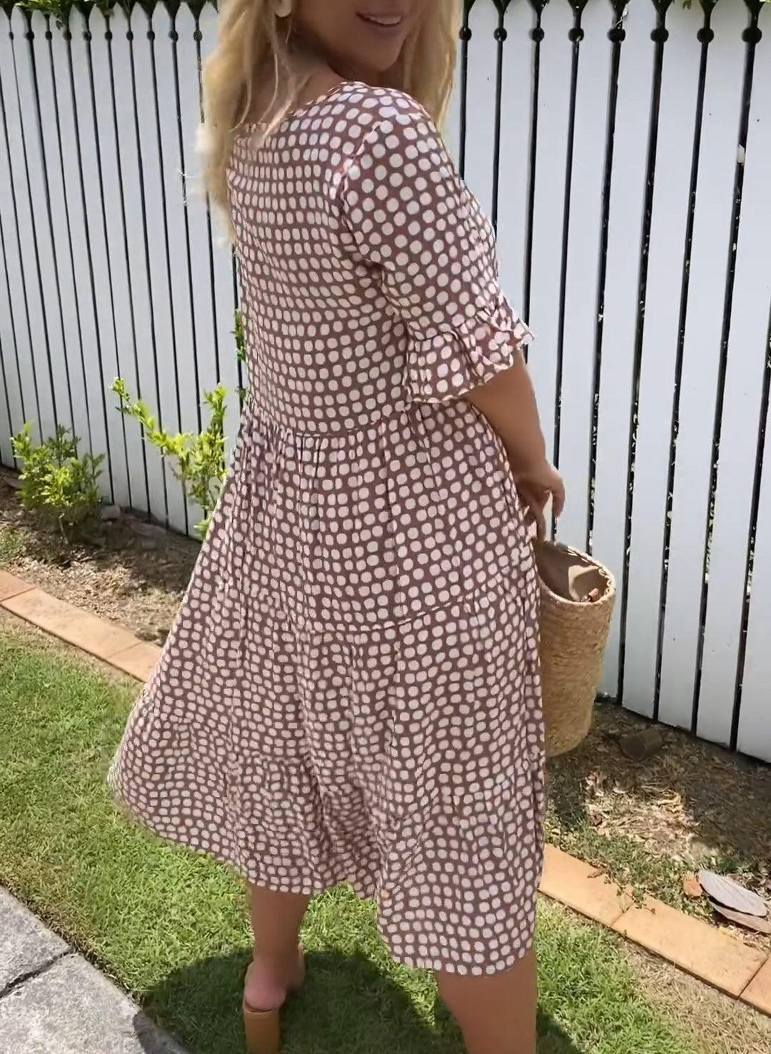 Midi-Kleid Mit Kurzen Ärmeln Für Damen Im Tupfen-Dot-Design Aus Leichtem, Atmungsaktivem Stoff Für Sommerveranstaltungen