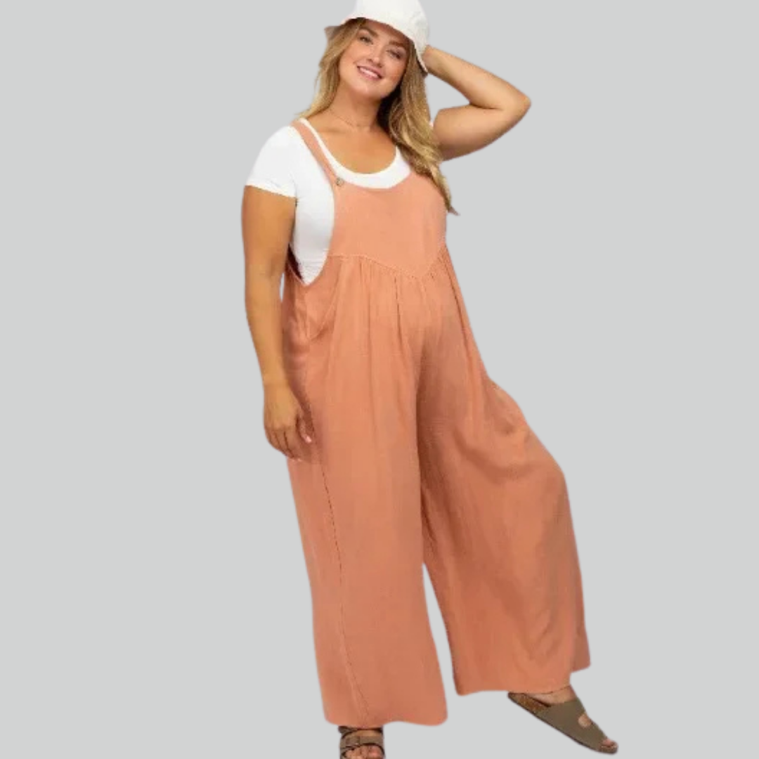 Variant image for Plus-Size Vintage Baumwollwäsche Weitbein Overall Mit Taschen Für Damen-31
