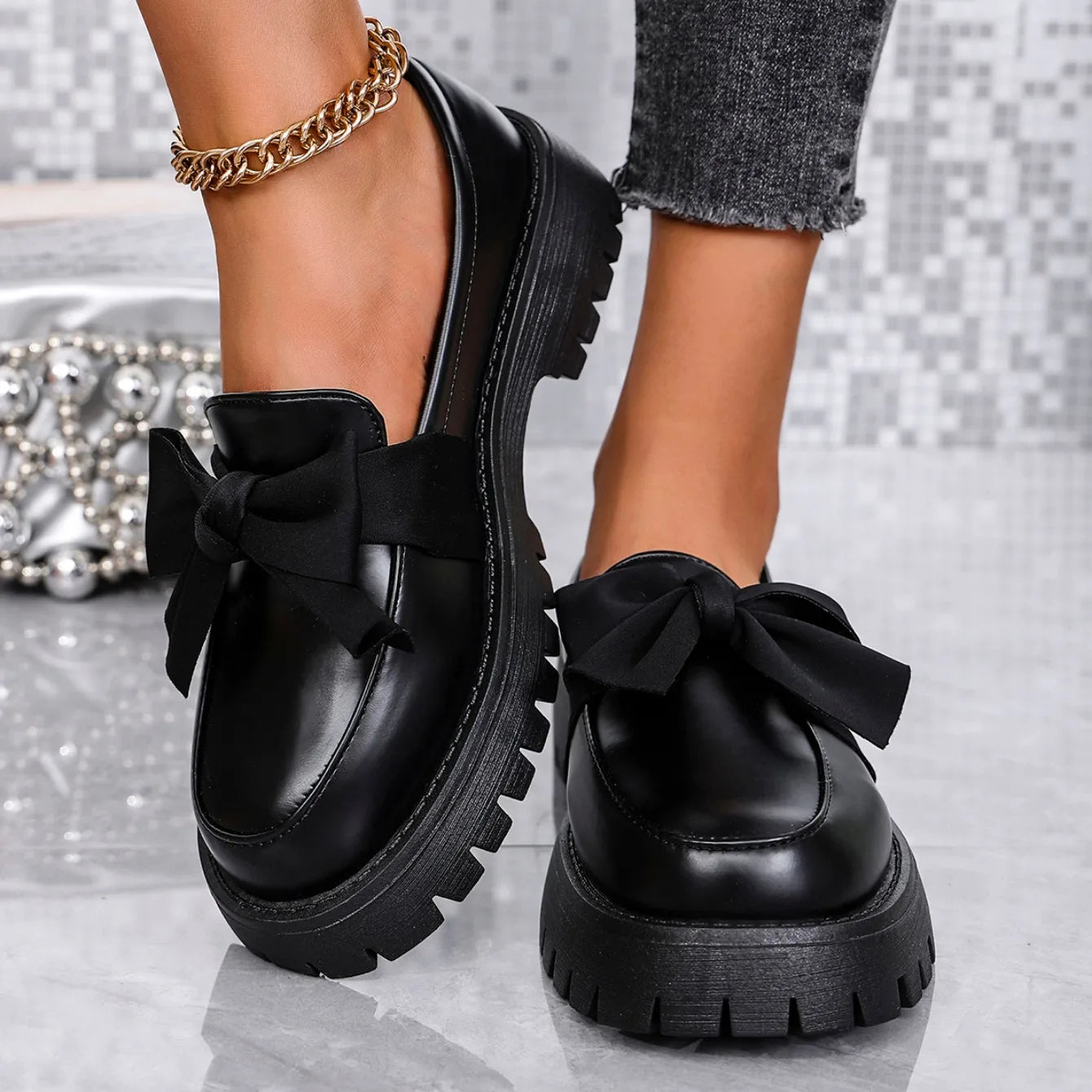 Dicke, Lackierte Ledermokassins Damen mit Robuster Sohle – Elegante Schuhe Damen Mokassin für Komfort und Stil-5