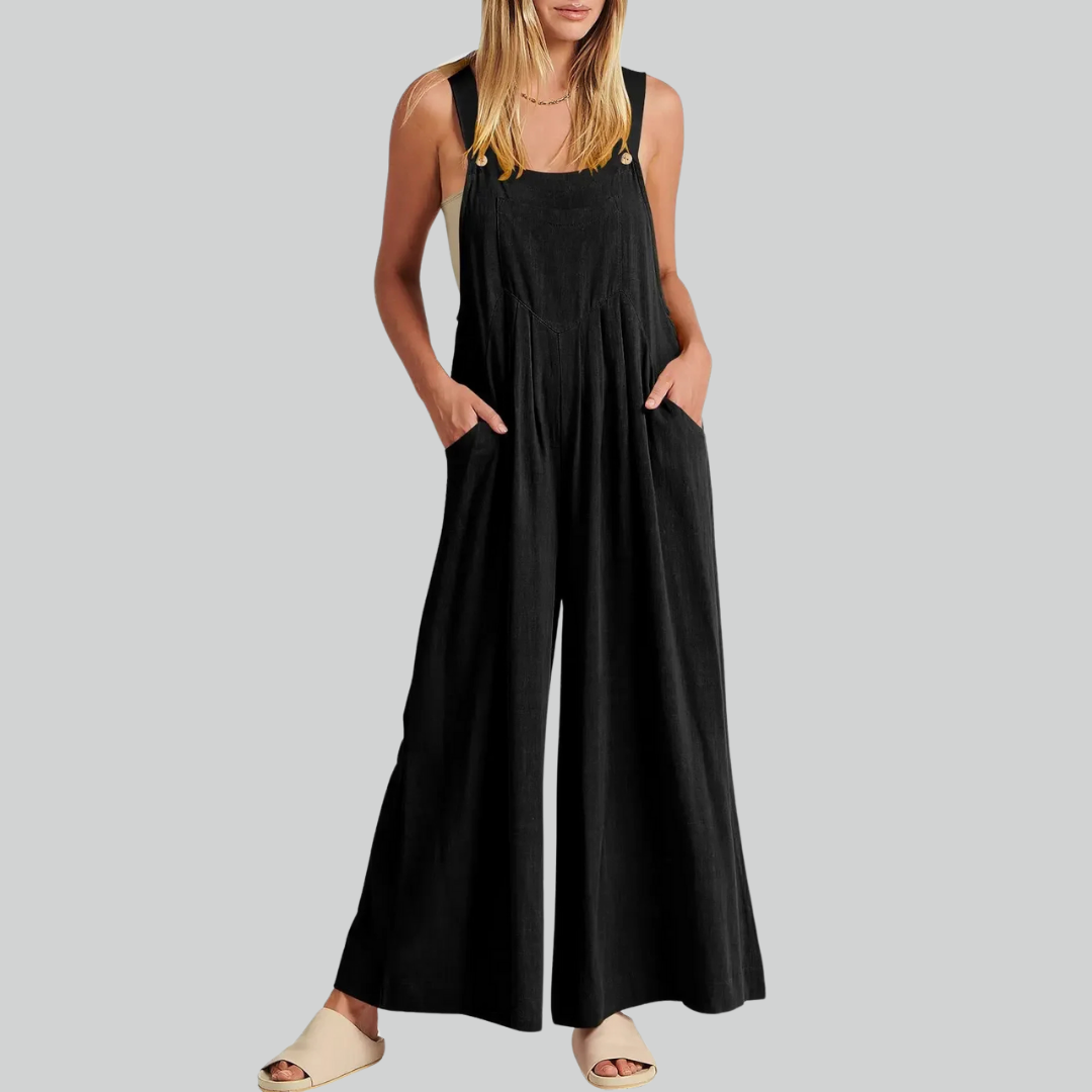 Variant image for Plus-Size Vintage Baumwollwäsche Weitbein Overall Mit Taschen Für Damen-7