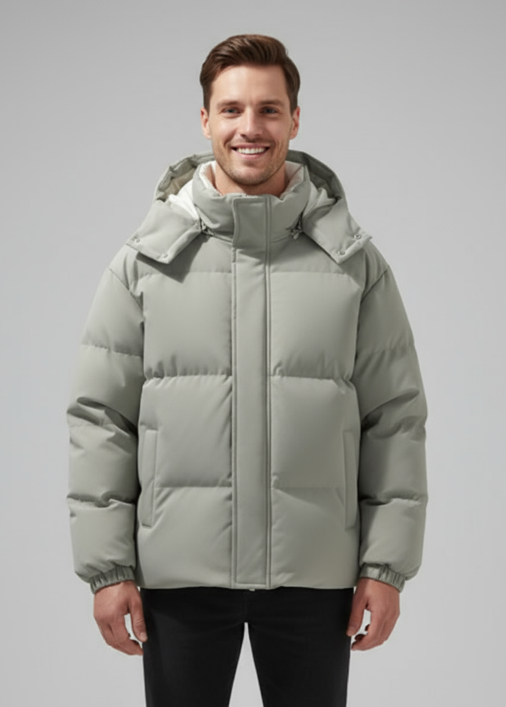 Gesteppte Herrenjacke mit Kapuze und Reißverschluss