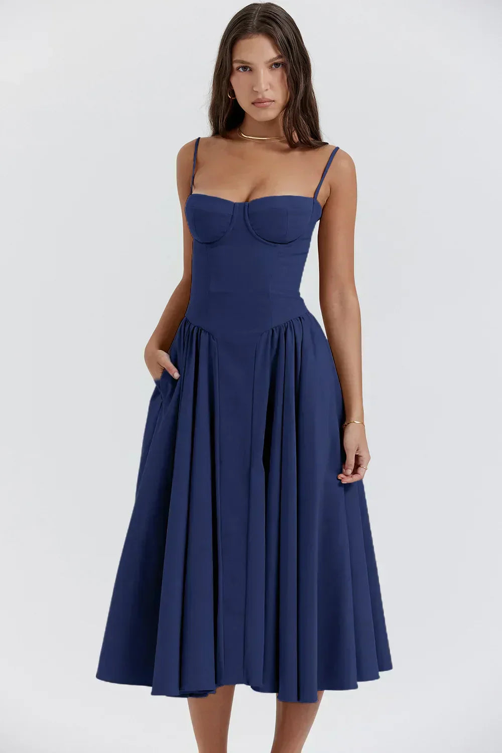 Ärmelloses Korsett Midi-Kleid - Elegantes Midikleid Festlich aus Premium-Stoff für formelle Anlässe