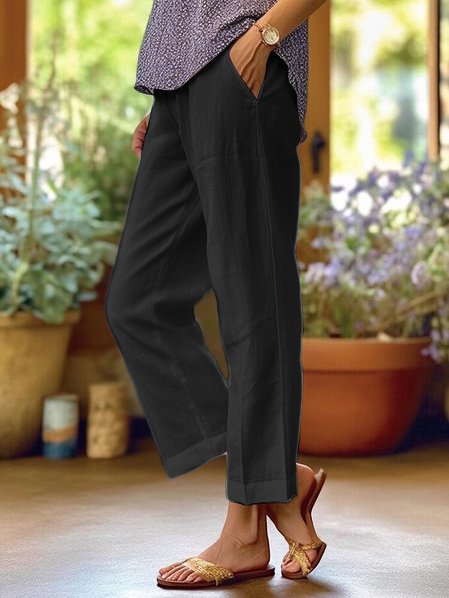 Locker Sitzende Leinenhose Damen, Atmungsaktive Casualhose mit Weitem Bein-3
