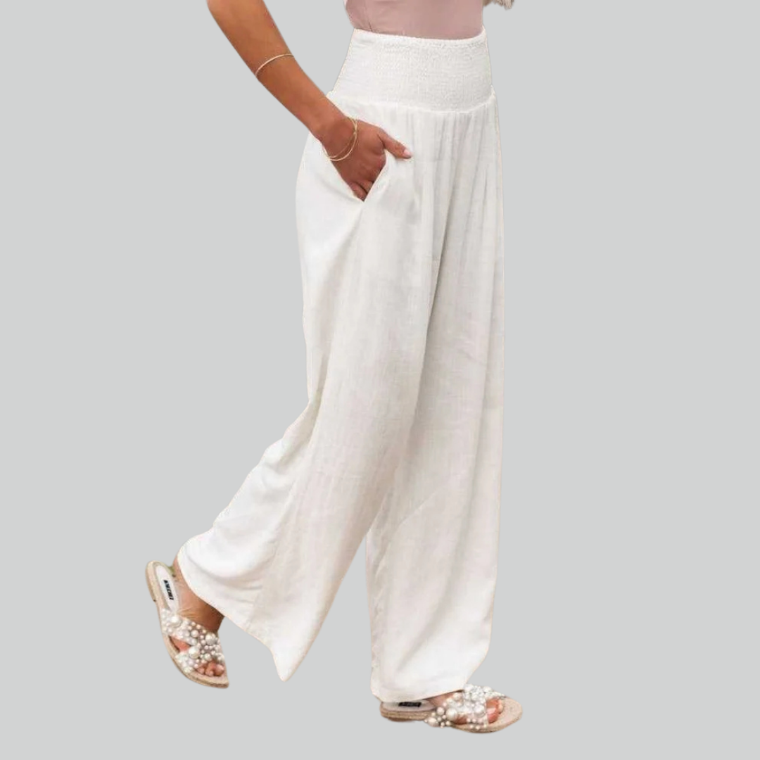 Elegante Retro-Baggy-Hosen Damen - Hohe Taille Vintage Leinen Stoffhose-5
