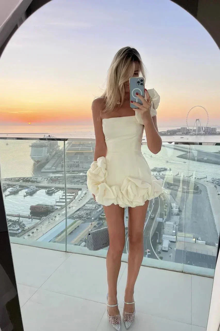 Elegantes Blumen-Minikleid Damen - Schmeichelndes Kleid Hochzeitsgast für Festliche Anlässe und Sommerveranstaltungen