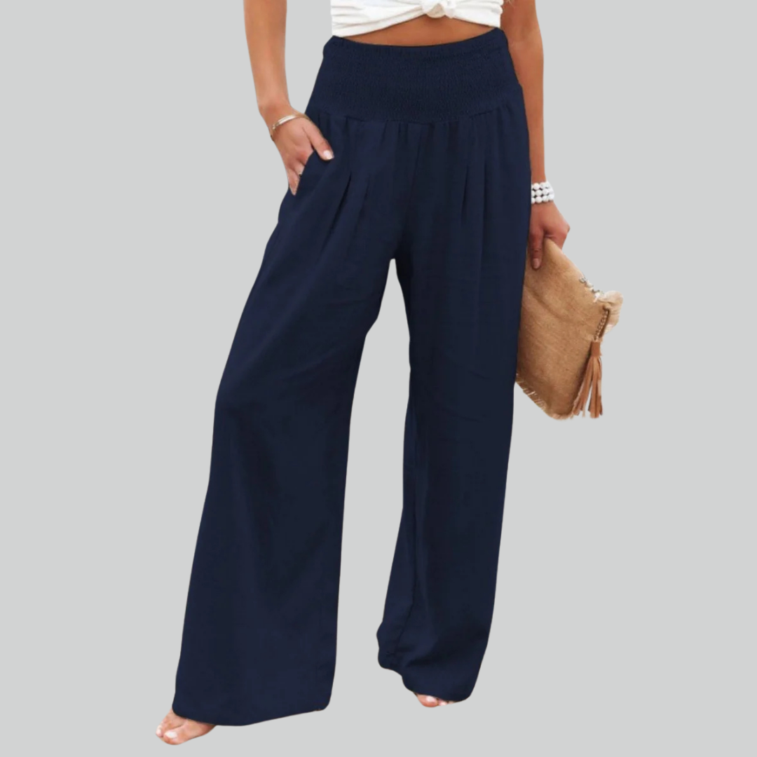 Variant image for Elegante Retro-Baggy-Hosen Damen - Hohe Taille Vintage Leinen Stoffhose-13