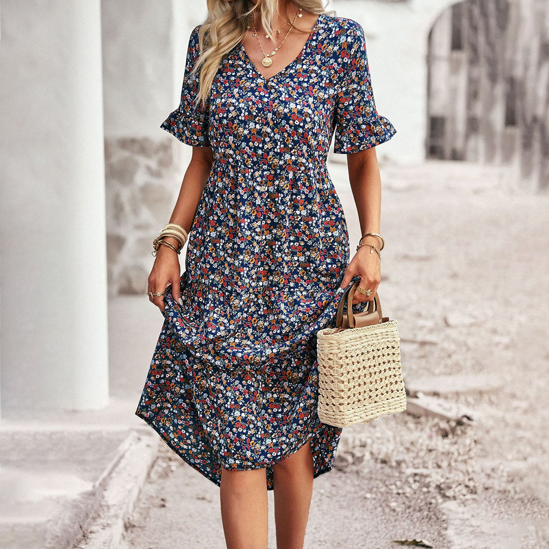 Variant image for Elegantes Blumendruck Midi Kleid - Festliches Damenkleid für Hochzeitsgäste und gesellschaftliche Anlässe-9