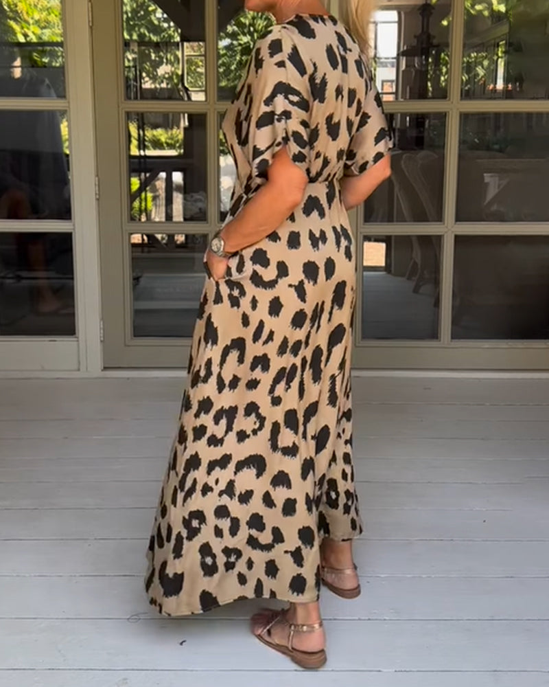 Plus Size Damen Boho Kleid, Atmungsaktives Sommerkleid Im Panther Druck, Lässige Kleider Damen