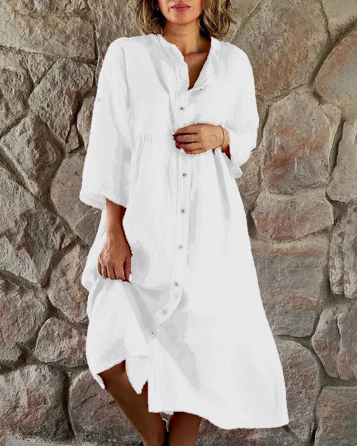 Hemdkleid Damen, Leichter Atmungsaktiver Sommerstil, Knielang, Entspannte Passform, Vielseitig Für Jeden Anlass