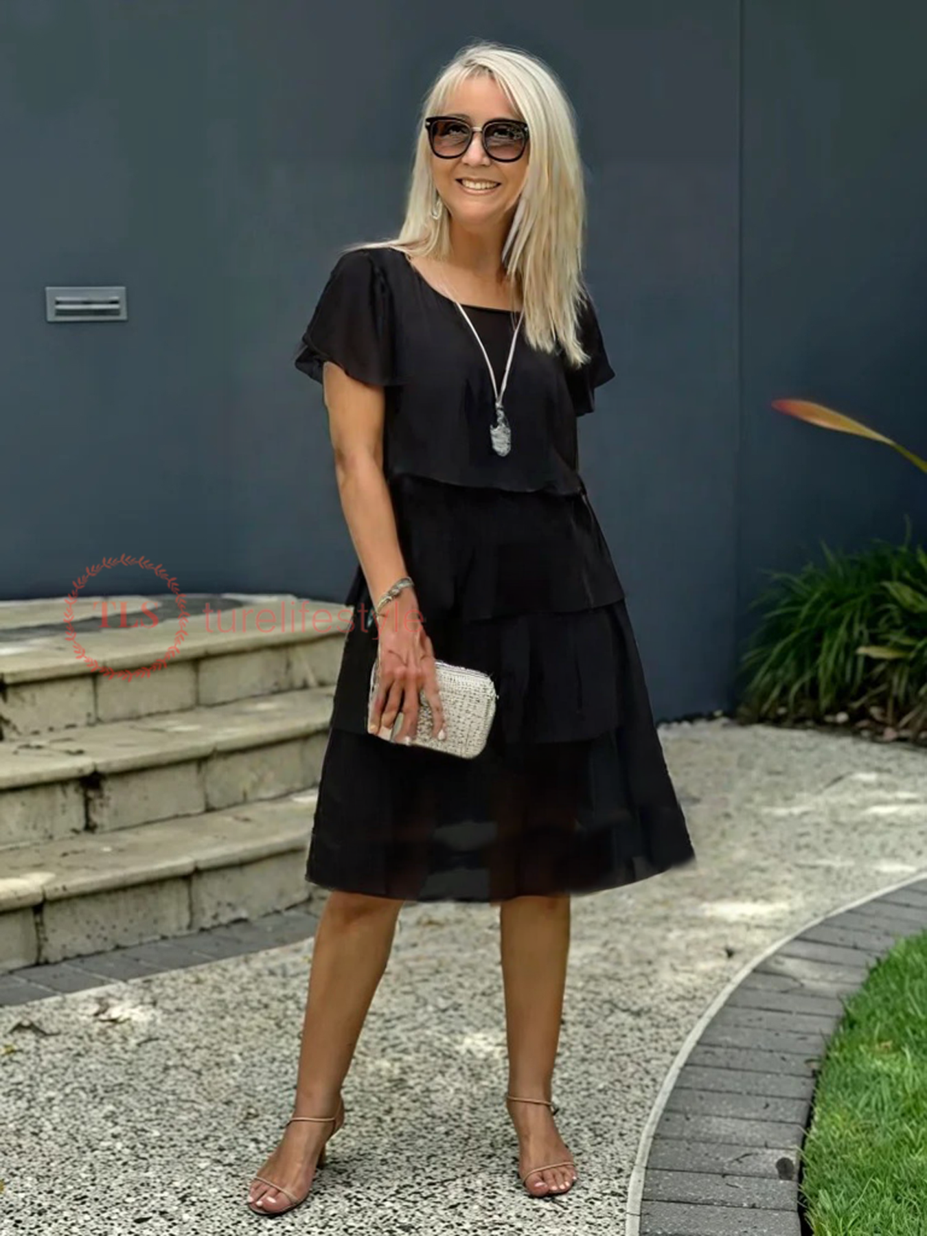 Variant image for Lockeres Chiffon Midi Kleid Damen mit Asymmetrischem Saum, Geschichtet, Ideal für Sommer und Hochzeitsgast, Festliche Kleider-25