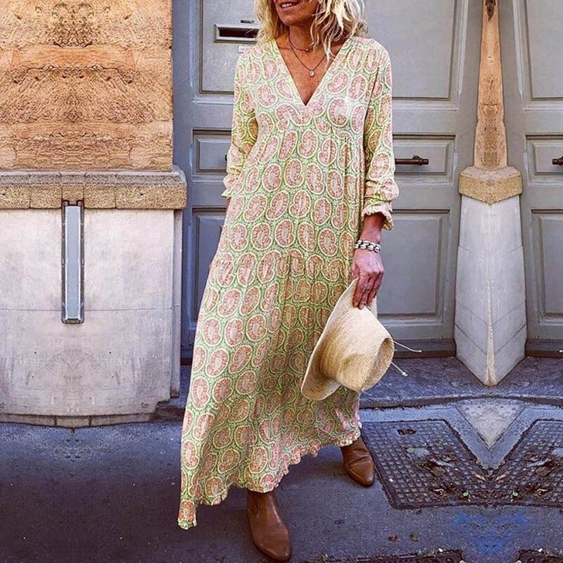 Trendiges V-Ausschnitt Damenkleid mit Auffälligen Drucken für Frühling und Sommer, Umweltfreundlicher Stoff, Bequeme Passform
