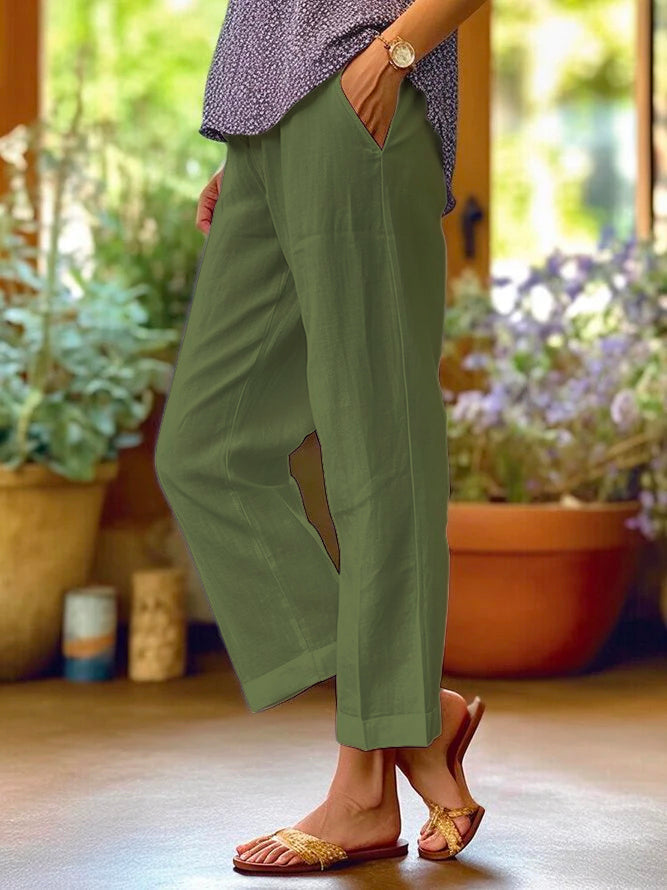 Variant image for Locker Sitzende Leinenhose Damen, Atmungsaktive Casualhose mit Weitem Bein-35