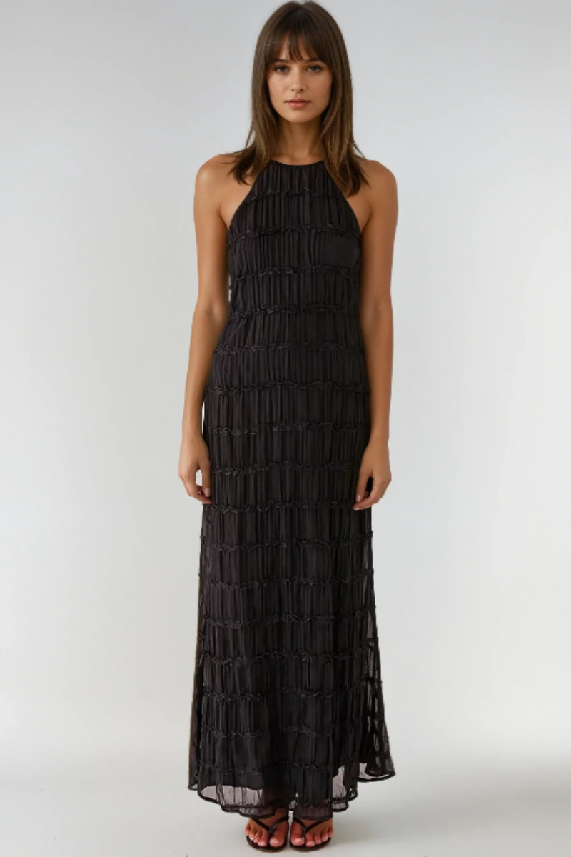 Ätherisches Halfter-Maxikleid – Elegantes Maxikleid für Damen mit Plissierten Schichten für Sommer und Festliche Anlässe