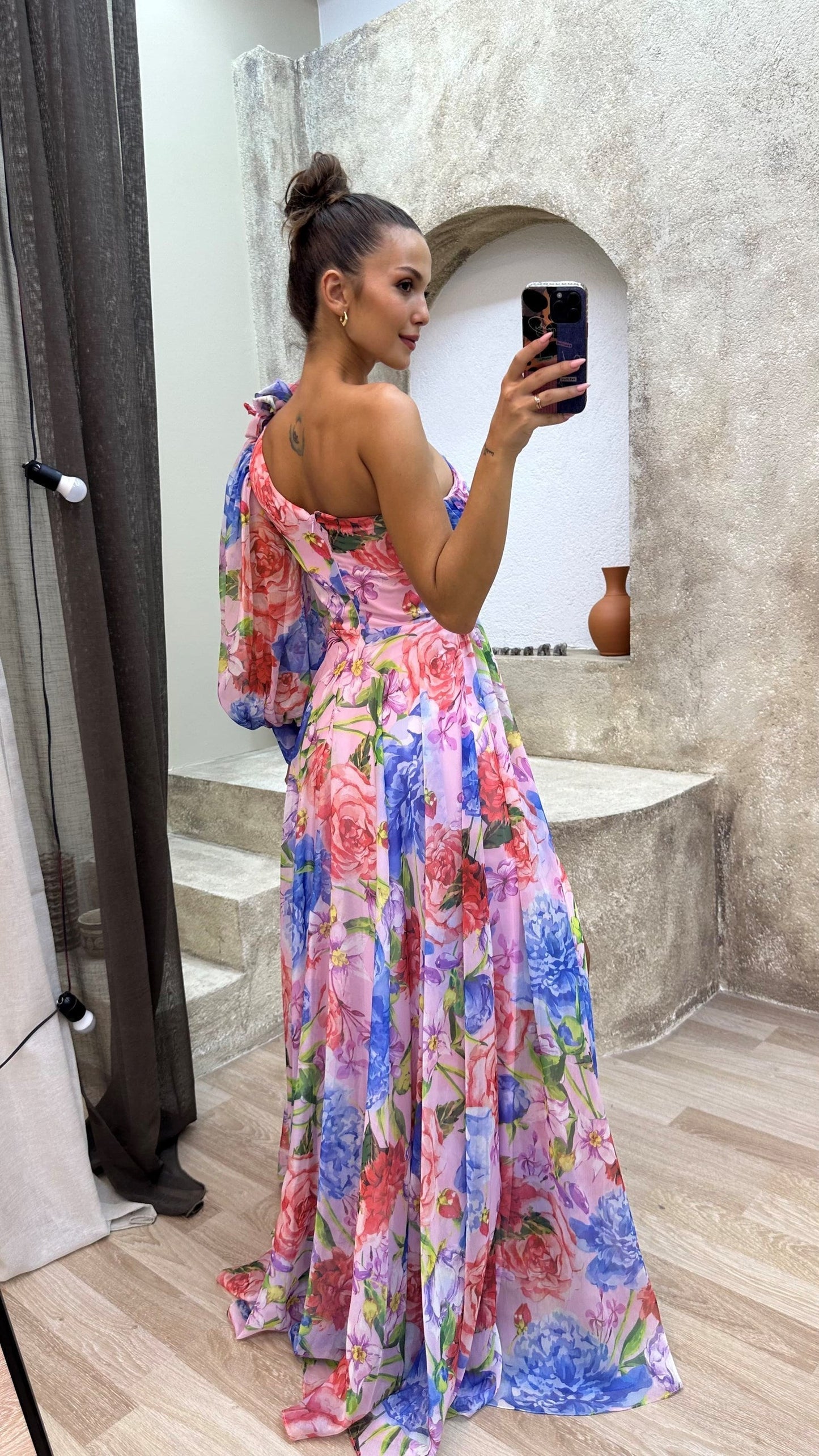 Ein-Schulter Blumenkleid für Damen, Elegantes Asymmetrisches Kleid für Hochzeitsgäste und Festliche Anlässe
