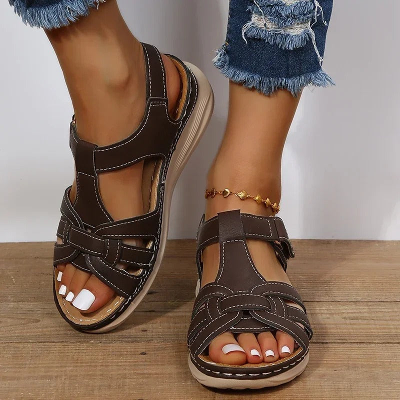 Atmungsaktive Damen Sandalen – modisches Ledermaterial, für den Alltag und Sommerausflüge 2