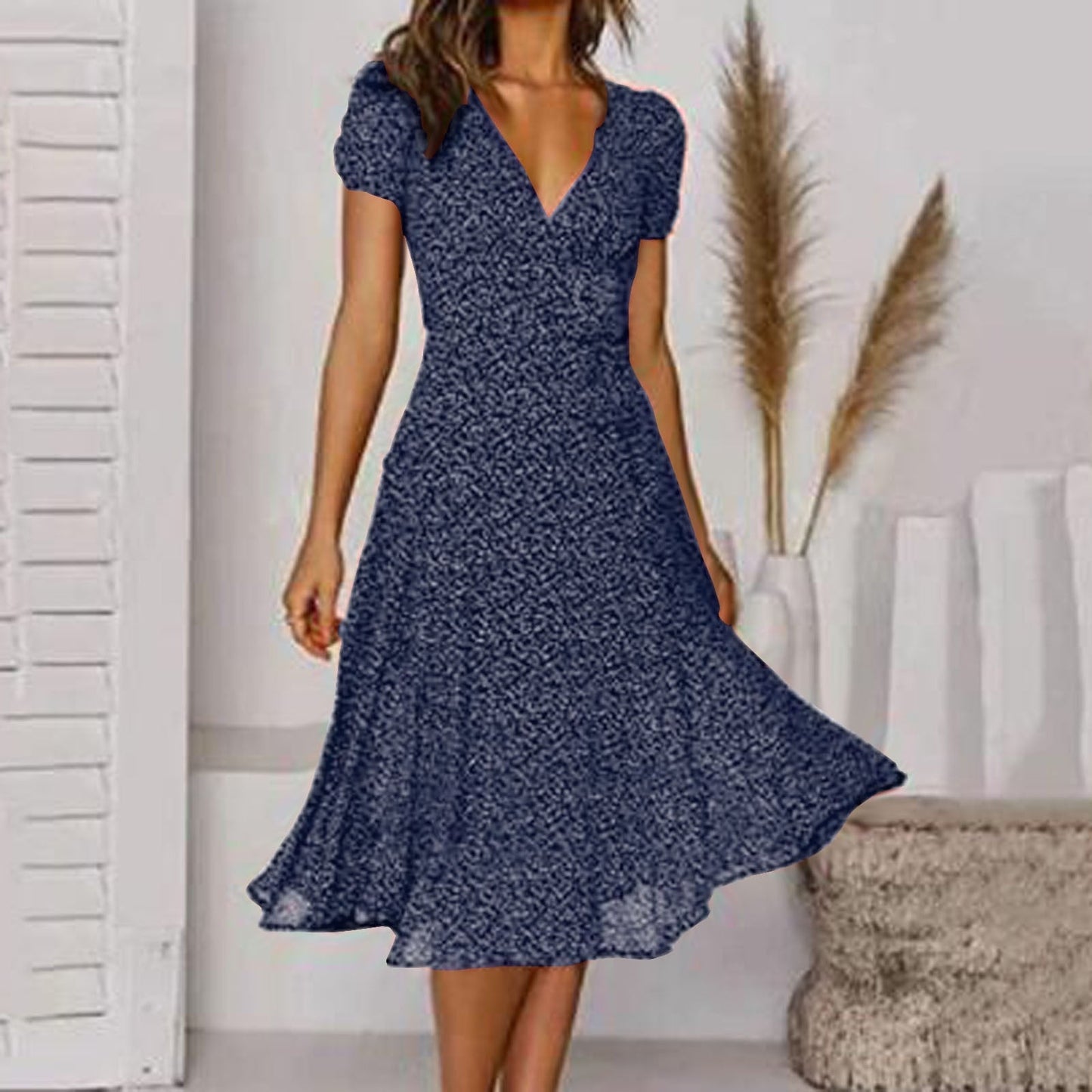 Atmungsaktives Damenkleid – V-Ausschnitt A-Linie, Leinen, für Büro und Freizeit 4