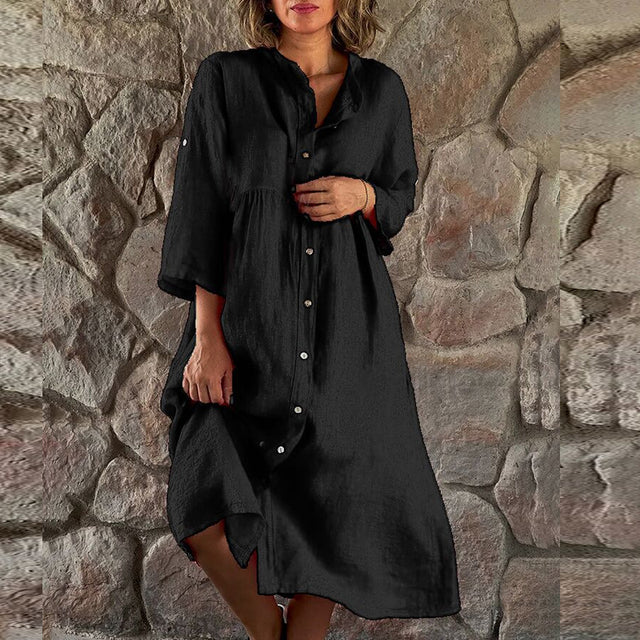 Atmungsaktives Damenkleid – lässiger Schnitt, Baumwoll-Leinen-Mischung, für jede Jahreszeit 3