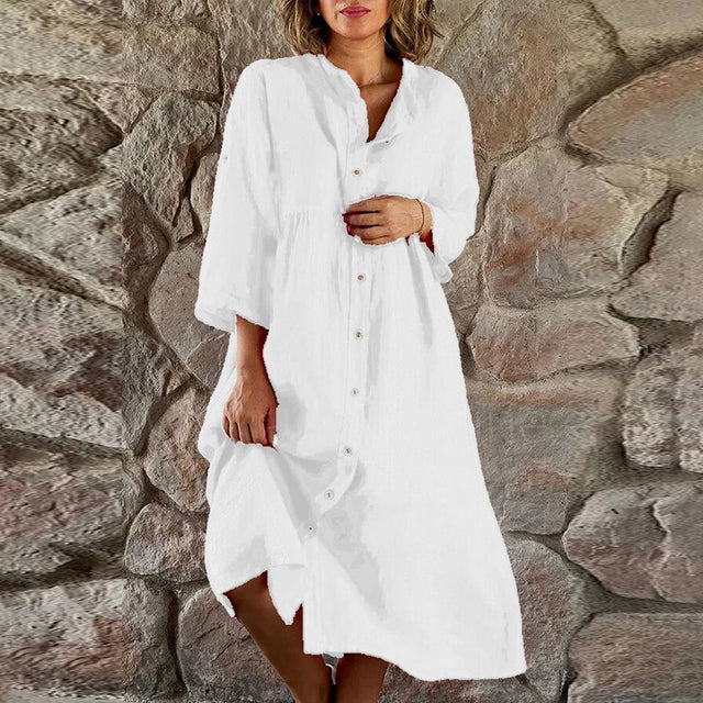 Atmungsaktives Damenkleid – lässiger Schnitt, Baumwoll-Leinen-Mischung, für jede Jahreszeit 4