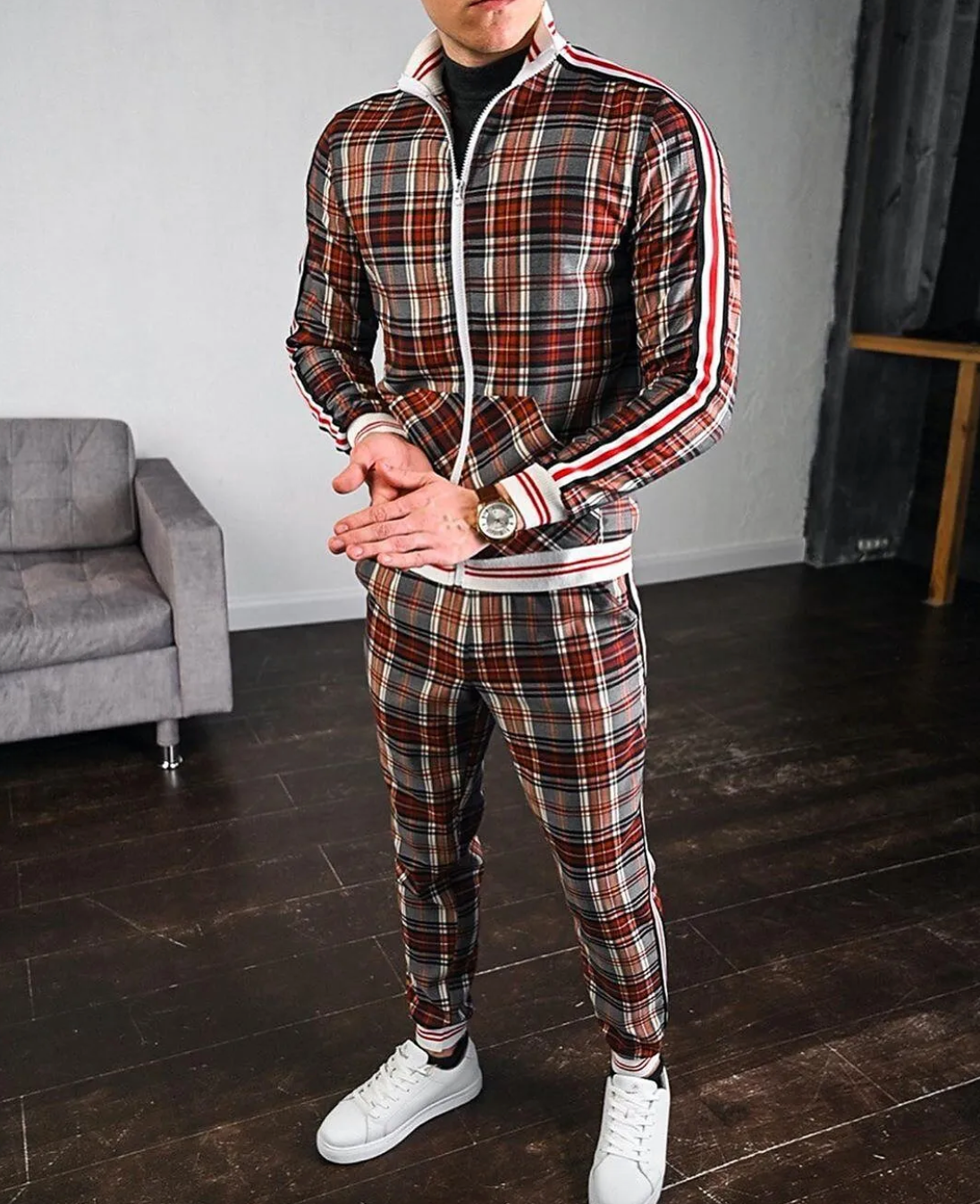 Men’s Checkered Tracksuit Set Modern Streetwear Co-Ord