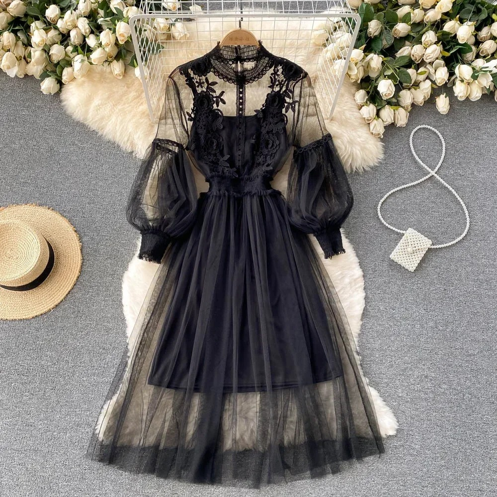 Variant image for Elegantes Blumenmidi-Kleid Damen mit Laternenärmeln und aufrechtem Kragen – Ideal für Festliche Anlässe und Hochzeitsgäste-16