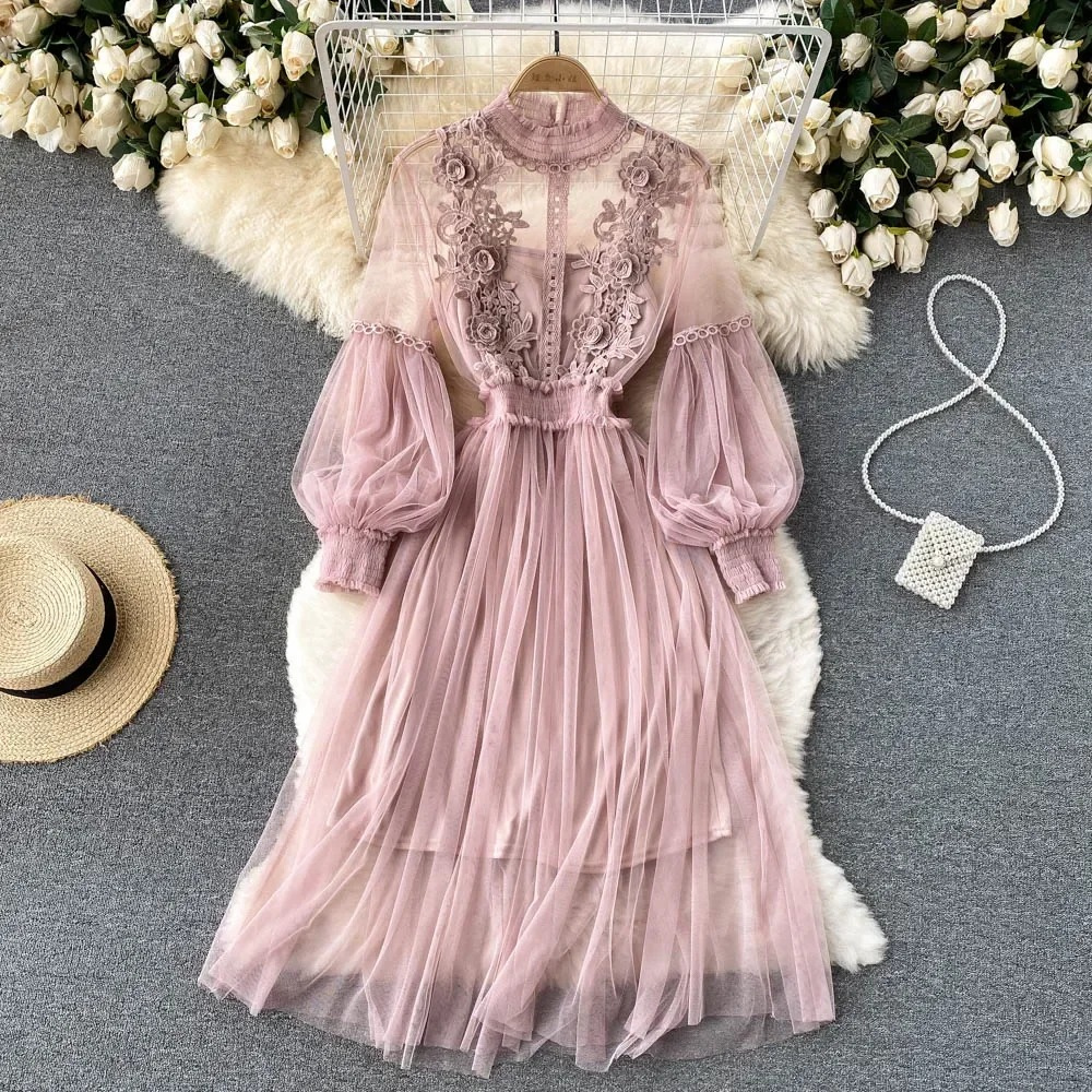 Variant image for Elegantes Blumenmidi-Kleid Damen mit Laternenärmeln und aufrechtem Kragen – Ideal für Festliche Anlässe und Hochzeitsgäste-21