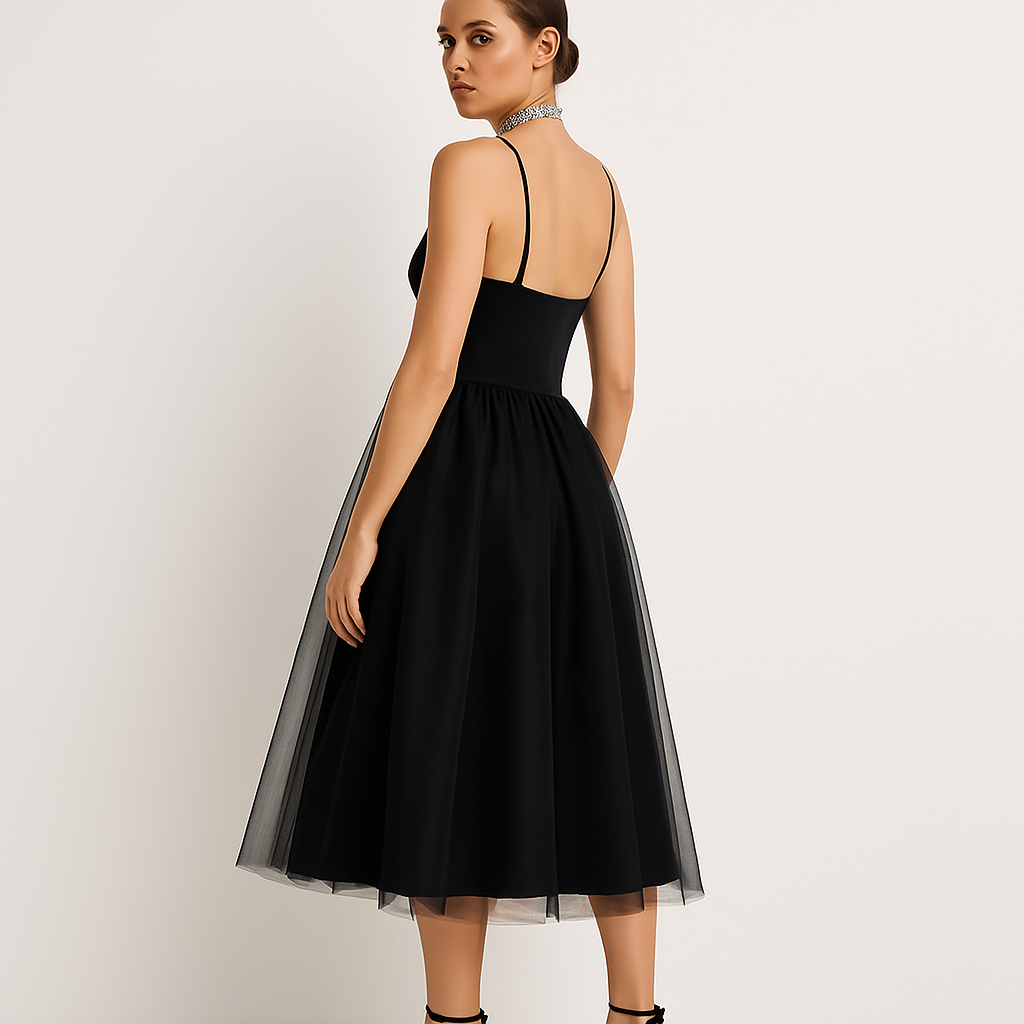 Mesh Spaghetti-Träger Herz-Ausschnitt Ballkleid für Heimkehrparty, Elegantes Abendkleid