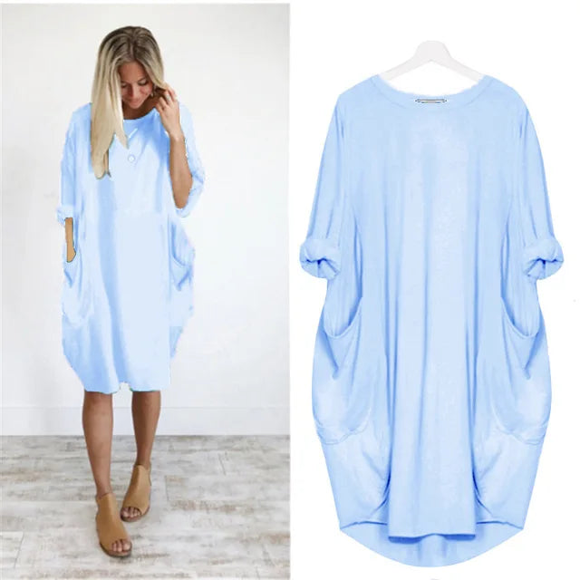 Übergrößen Kleid mit Taschen, Entspannte Passform, Weicher Leichter Stoff, Größen S-5XL, Sommerkleid große Größen