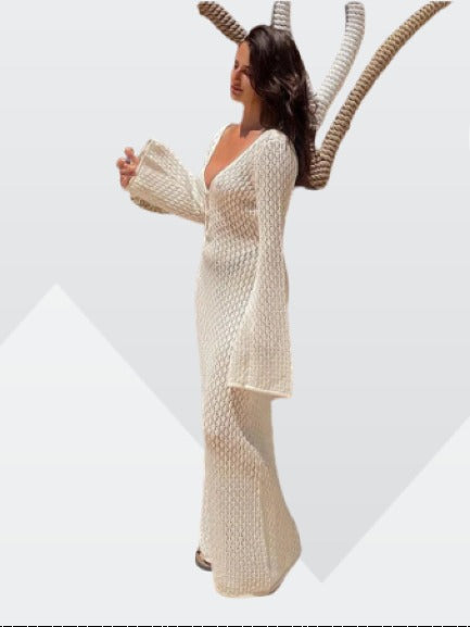 Fließendes Damenkleid – tiefer V-Ausschnitt, transparenter Stoff, für Hochzeitsgäste oder festliche Anlässe 7