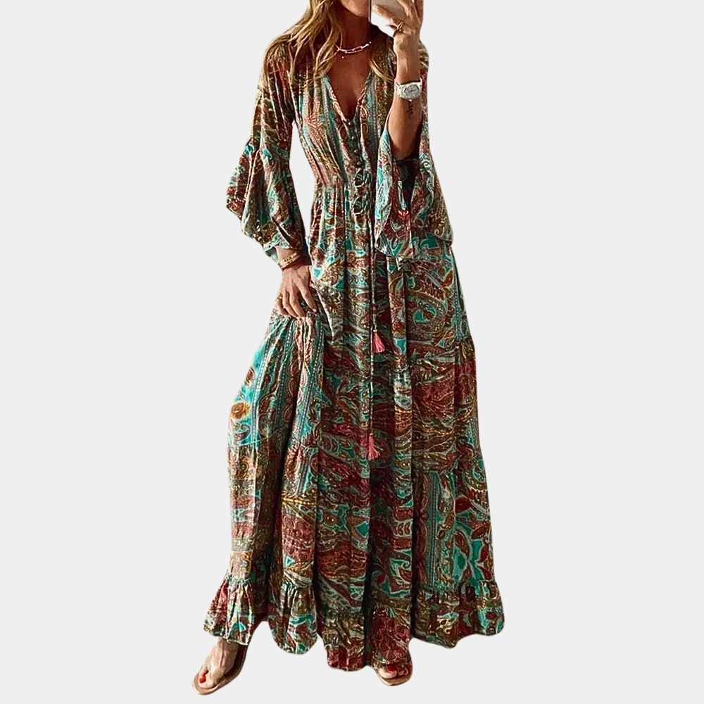 Fließendes damenkleid – figurbetont im Boho-Stil, hochwertiger Polyester, für festliche Anlässe 3