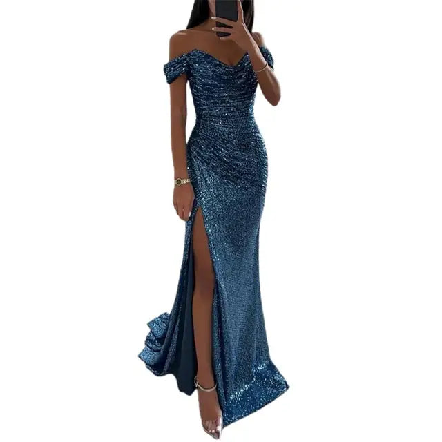Glamouröses Damen Maxikleid – V-Ausschnitt mit Pailletten, für festliche Anlässe, ideal für Sommernächte 0