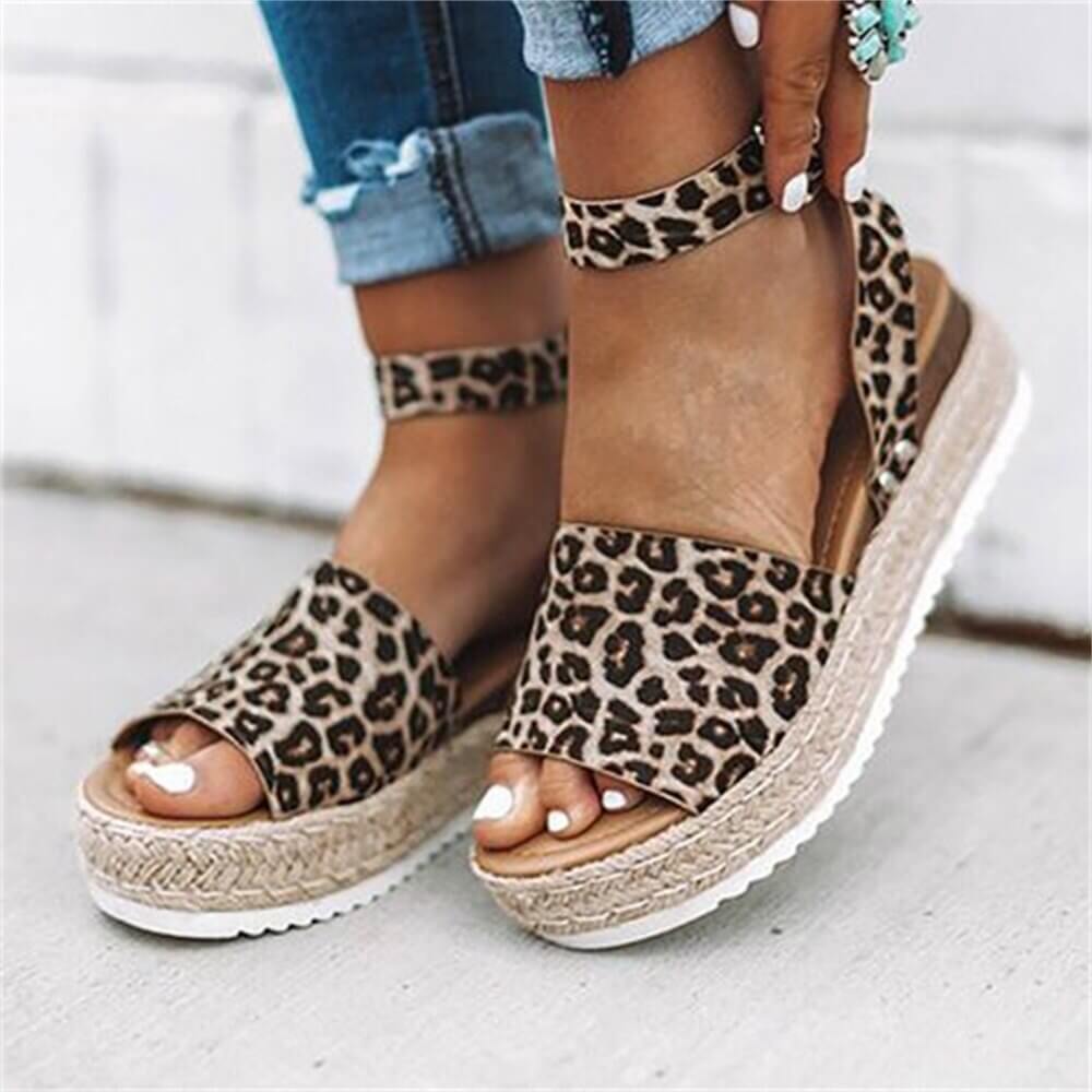 Frauen Kunstleder Plattformsandalen Mit Verstellbaren Knöchelgurten Und Offener Spitze – Sommer Sandalen Damen, 2 Zoll Espadrille-Höhe