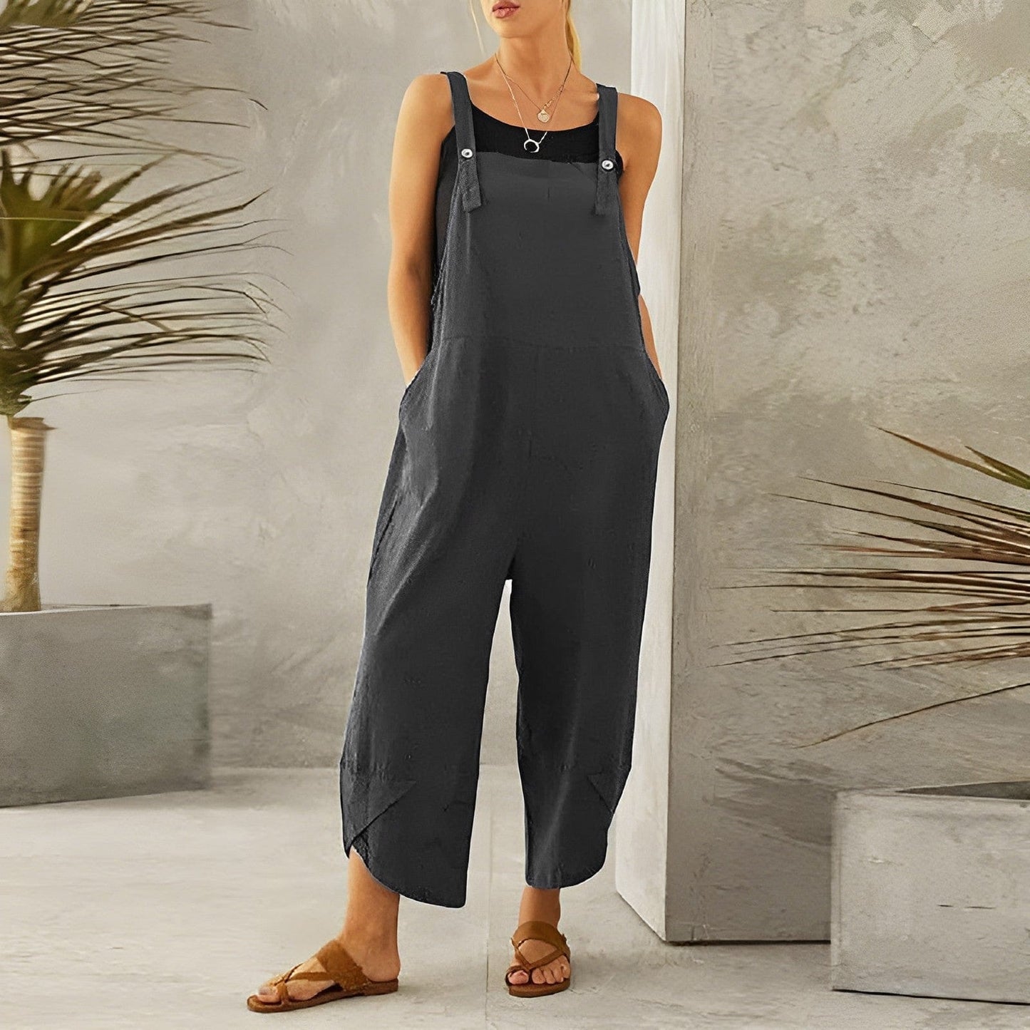 Leichte Damen-Latzhose – lockerer Schnitt, Leinen, für den Sommer 1