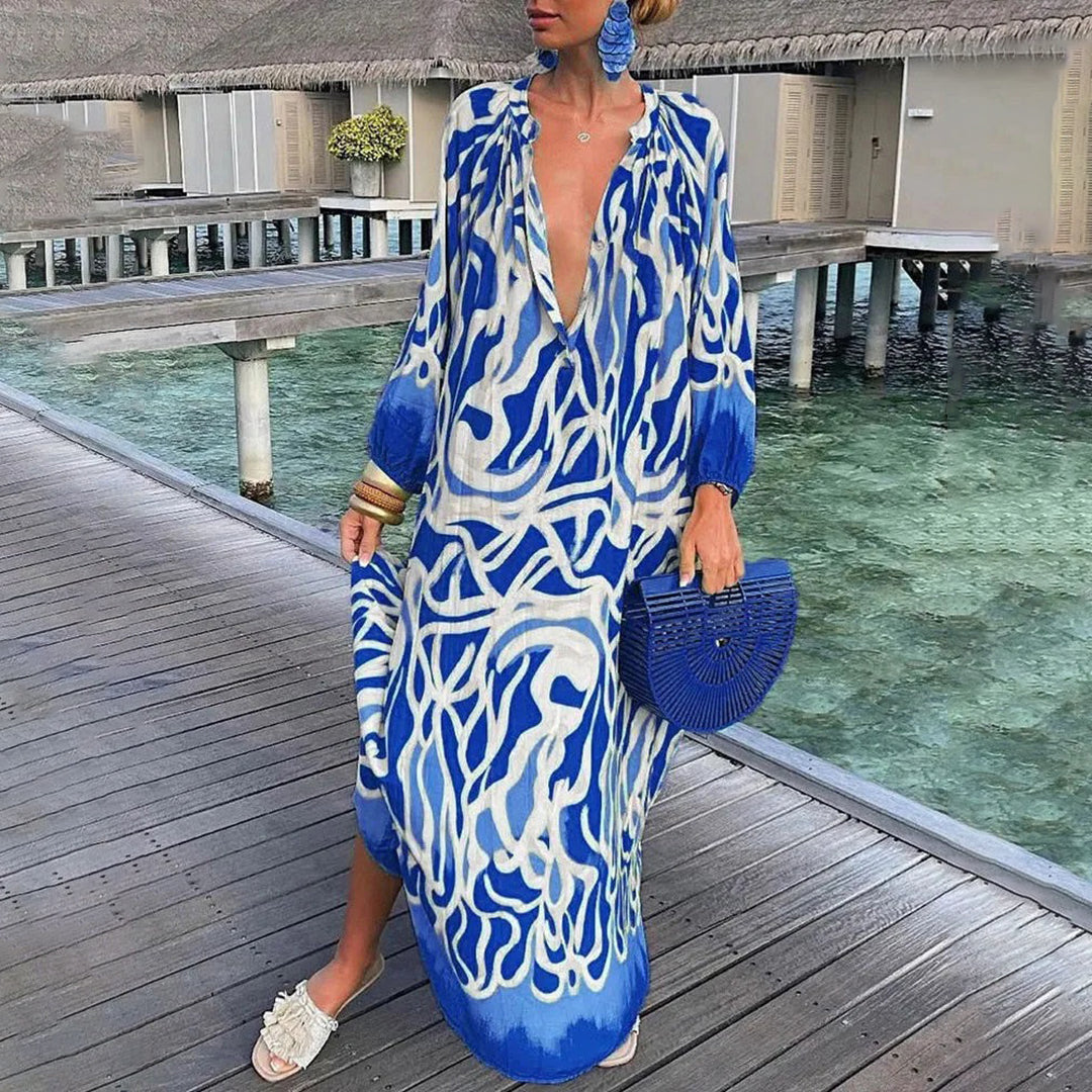 Leichtes und fließendes Damen Boho Kleid – langärmlig, atmungsaktives Polyester, für Strand und Freizeit 3