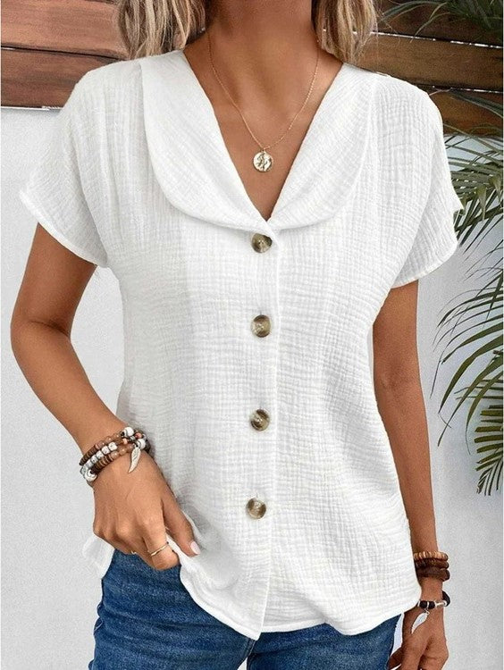 Variant image for Schicke Damenbluse, Entspannter Sommertop Mit Button-Down-Design Und Kurzen Ärmeln, Atmungsaktiv, Für Jede Gelegenheit-2