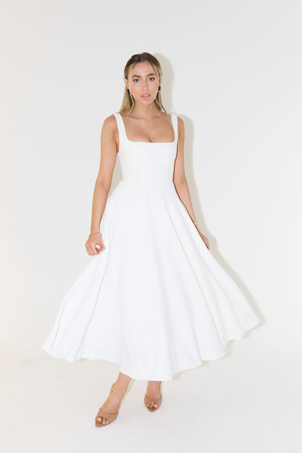 Elegantes Weißes Midi-Kleid Damen, Schmeichelhafte Silhouette, Vielseitig Für Festliche Kleider und Hochzeitsgast