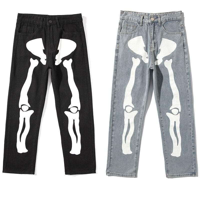 Y2K Skeletthosen Unisex Aus Baumwollpolyestermischung Mit Auffälligen Skelettdesigns Und Mehreren Taschen-6