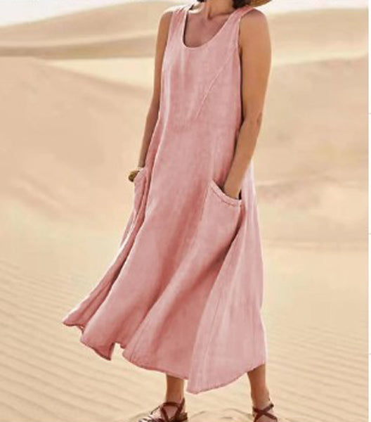 Variant image for Damen Sommerkleid Mit Taschen, Lässiges Kniehohes Baumwollkleid Für Täglichen Komfort Und Stil-11