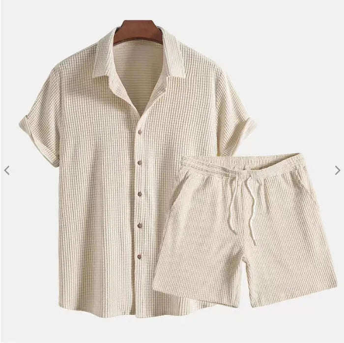 Corduroy Kurzarmanzugset - Hemd Und Shorts Outfit Für Kinder-6