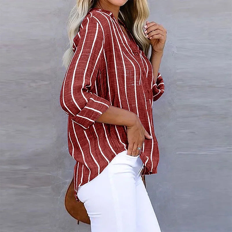 Lässige Übergroße Damenbluse Mit Gestreiftem Design - Vintage Herbstblusen-4