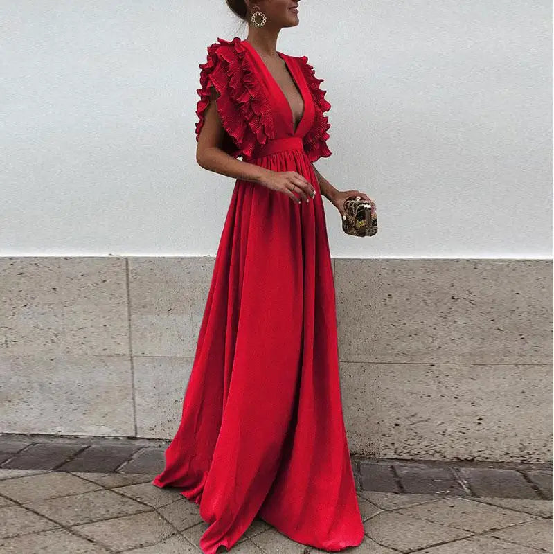 Variant image for Elegantes V-Ausschnitt Damenkleid Aus Weichem Acrylstoff, Lockeres Festliches Kleid Für Formelle Und Lässige Anlässe-9