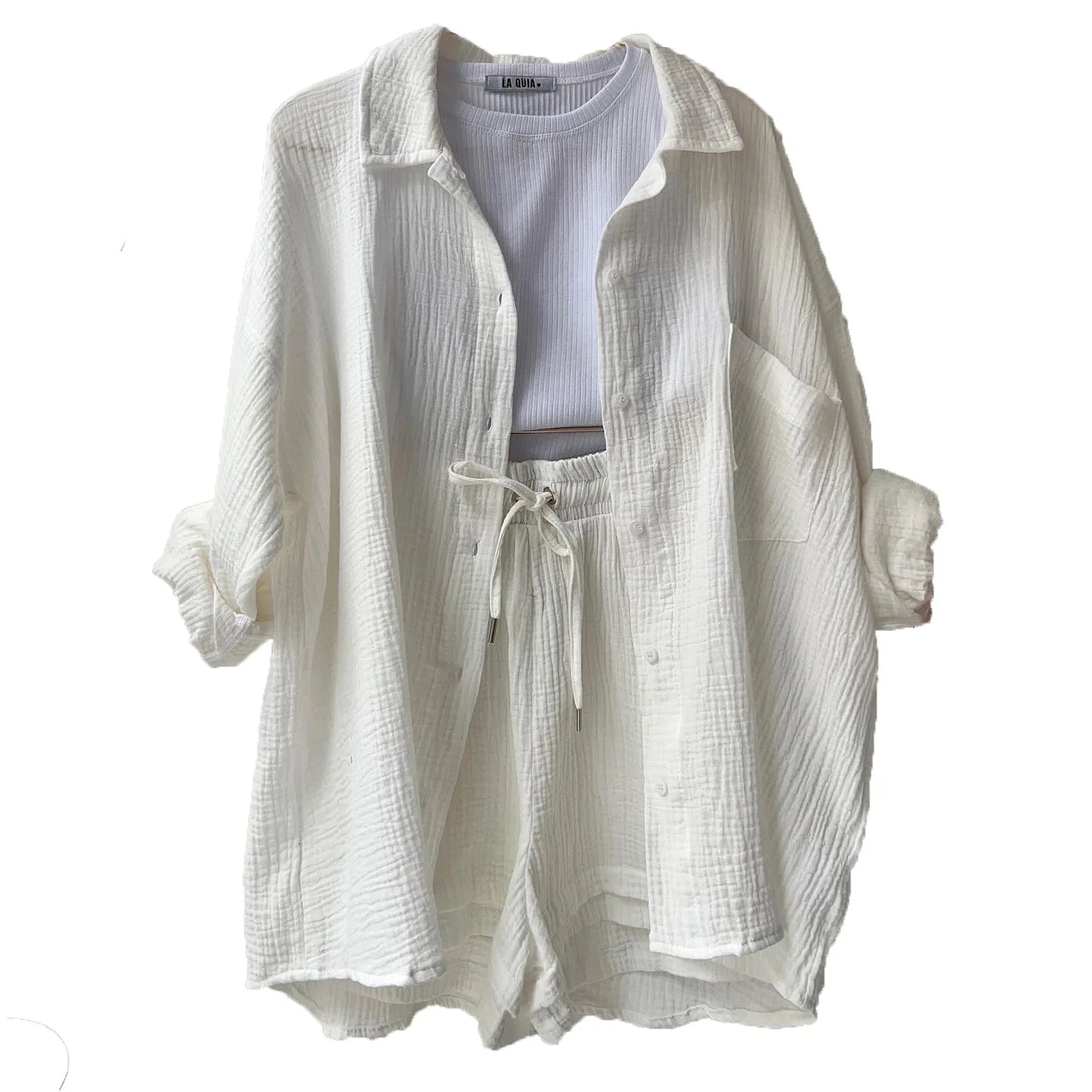 Variant image for Zweiteiliger Modeanzug für Frauen mit Falten-Revers-Hemd und hoch taillierten Shorts, stilvoll und bequem für jeden Anlass-31