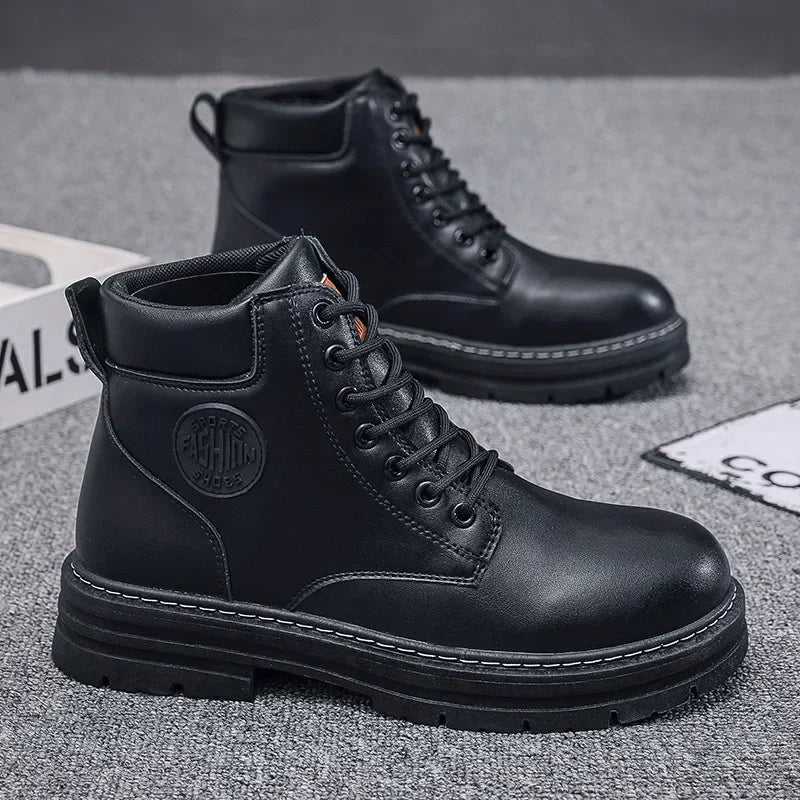 Retro Herrenstiefel Hoch für Winter - Casual Motorrad Knöchelschuh-2