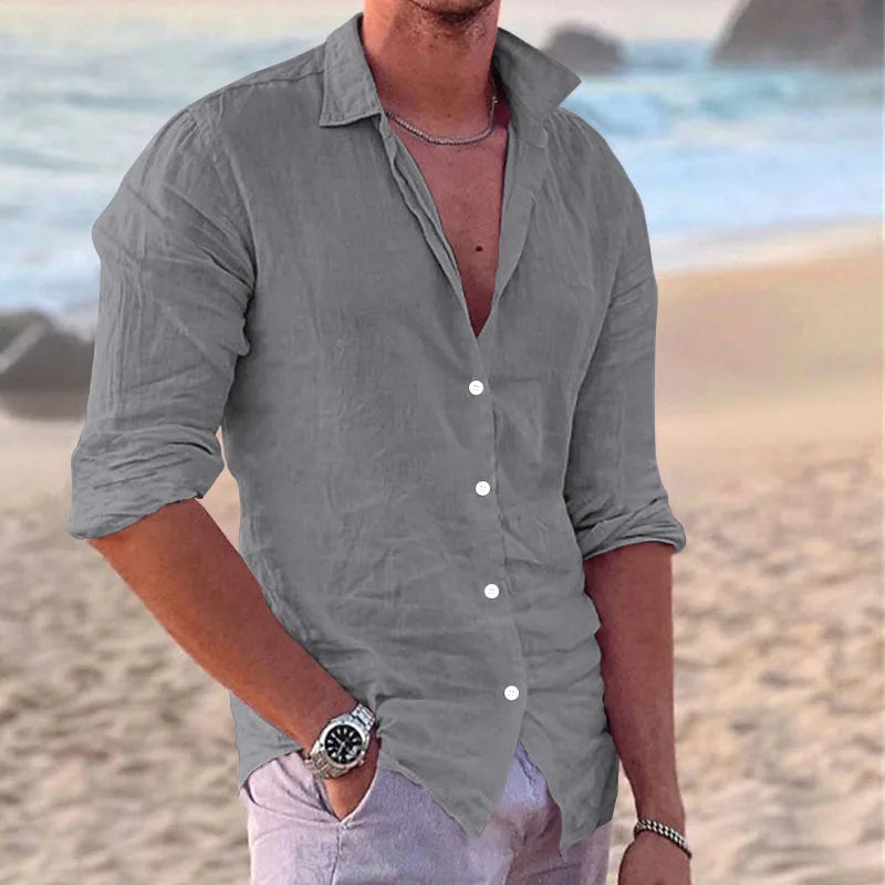 Variant image for Herrenhemd Langarm Aus Hochwertiger Baumwolle, Einfarbig, Casual Bürohemden für Herren-35