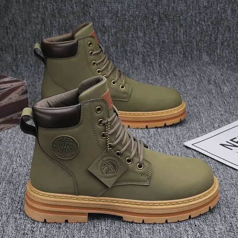 Retro Herrenstiefel Hoch für Winter - Casual Motorrad Knöchelschuh-4