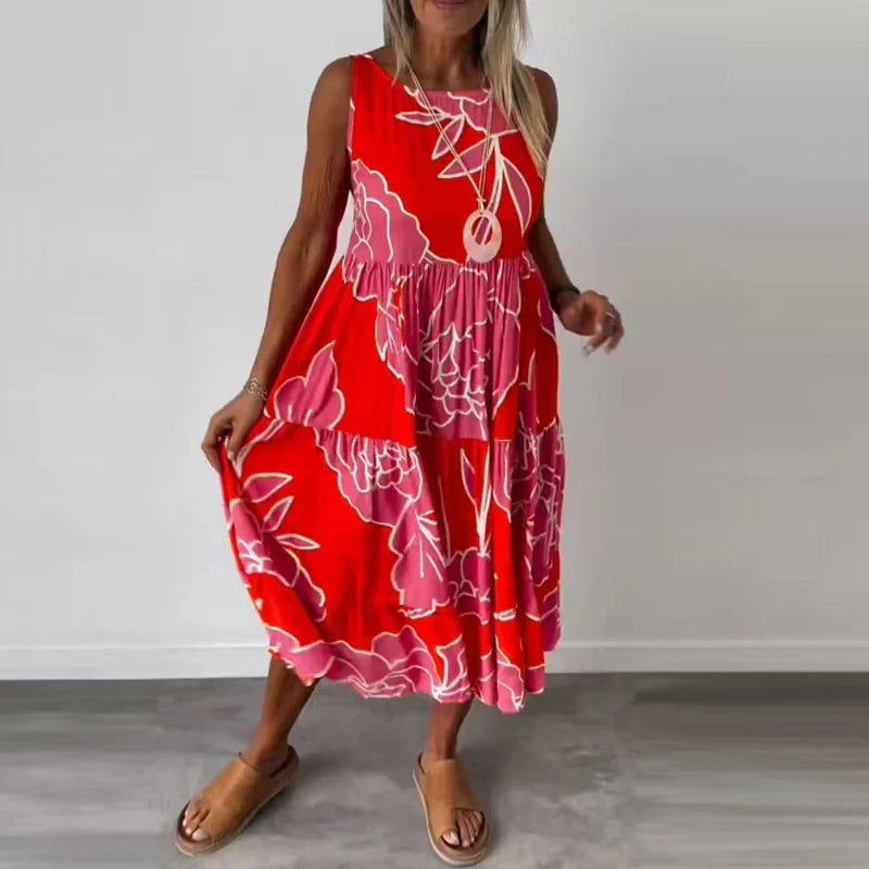 Variant image for Blumen-Maxikleid Damen, Ärmeloses Langes Kleid Aus Atmungsaktivem Stoff Mit Boatneck-Ausschnitt, Festlich Und Sommerlich-19