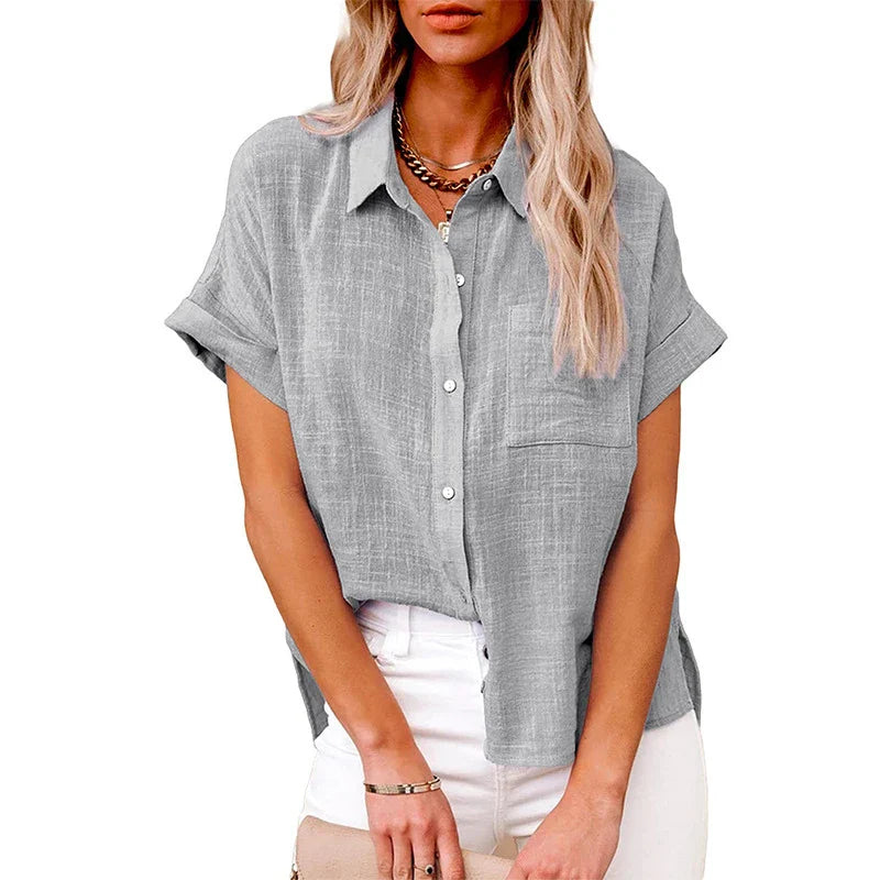 Kurzärmlige Damenbluse aus Leinenoptik im Casual-Look mit lockerem Schnitt-2