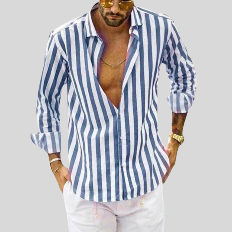 Variant image for Herrenhemd Slim Fit Gestreift Aus Leinen – Atmungsaktives Sommer Hemd Herren-17