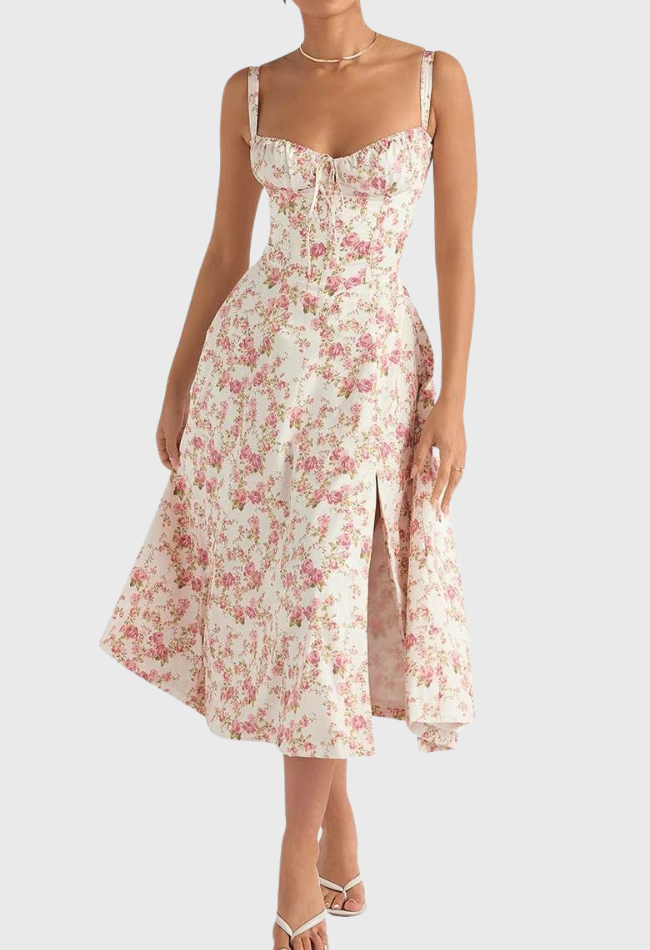 Damen Midi Bustier Korsettkleid - Elegantes Sommerkleid für Cocktailanlässe aus Leichtem Stoff