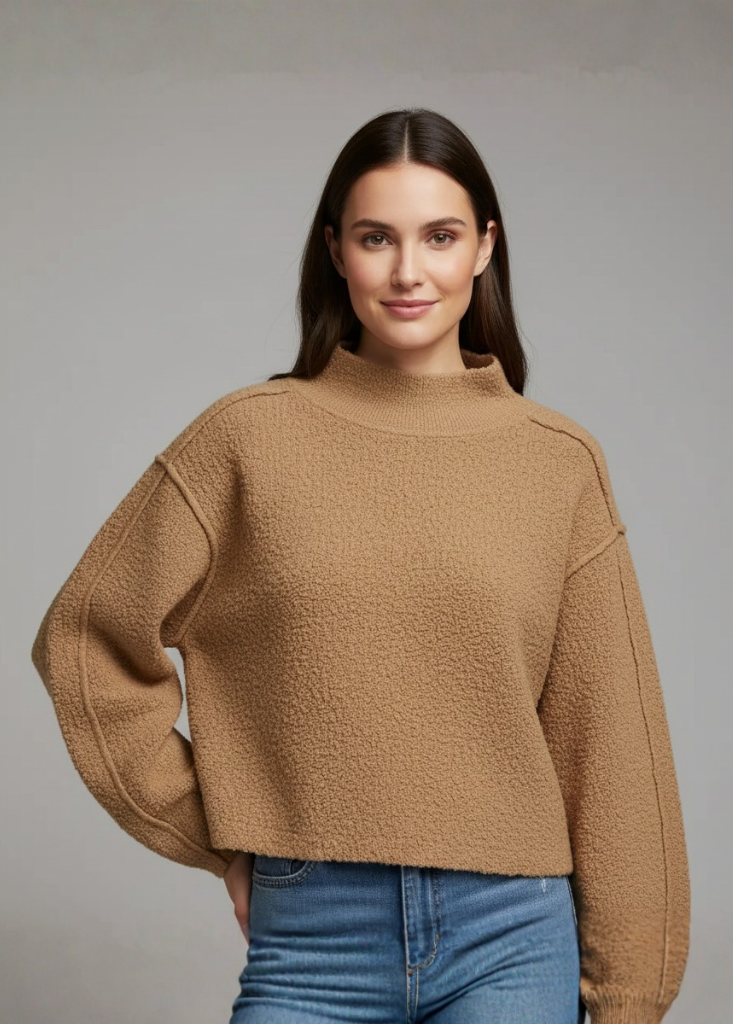 Damen Strukturpullover mit Stehkragen und lockerer Passform